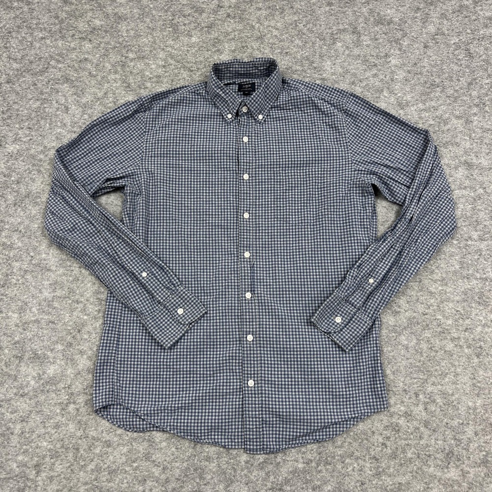 J CREW Shirt Mens M Tall Blue Check Long Sleeve Button Up Cotton Preppy Casual